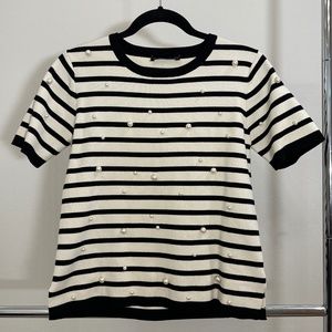 Zara Striped Knit Top with Pearls
